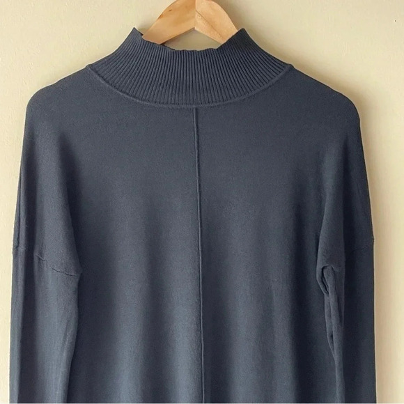 Vintage Wool Blend Long Sleeve Shirt Women M Black Mock Neck Hi-lo Hem - Picture 4 of 9